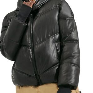 UGG Women’s Black Quilted Leather-Style Puffer Jacket
